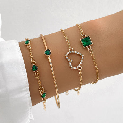 Emerald Square Rhinestone 4 Pieces Bracelet