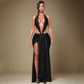 Red Halter Backless Ribbon Maxi Dress