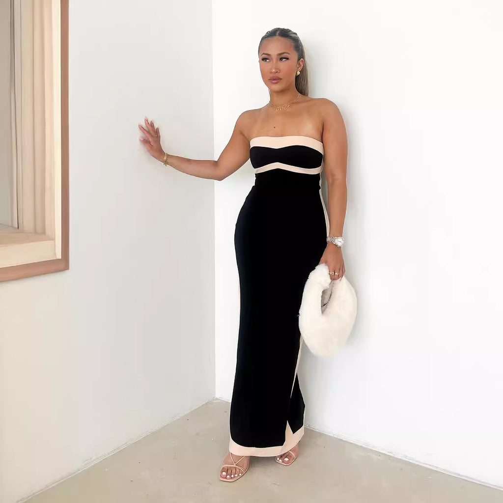 Tube Top Black White Pencil Dress