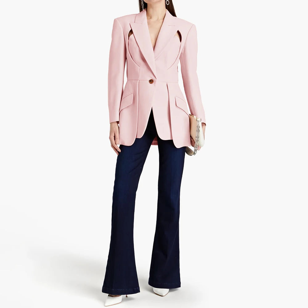 Notched Collar Spliced Pocket Blazers