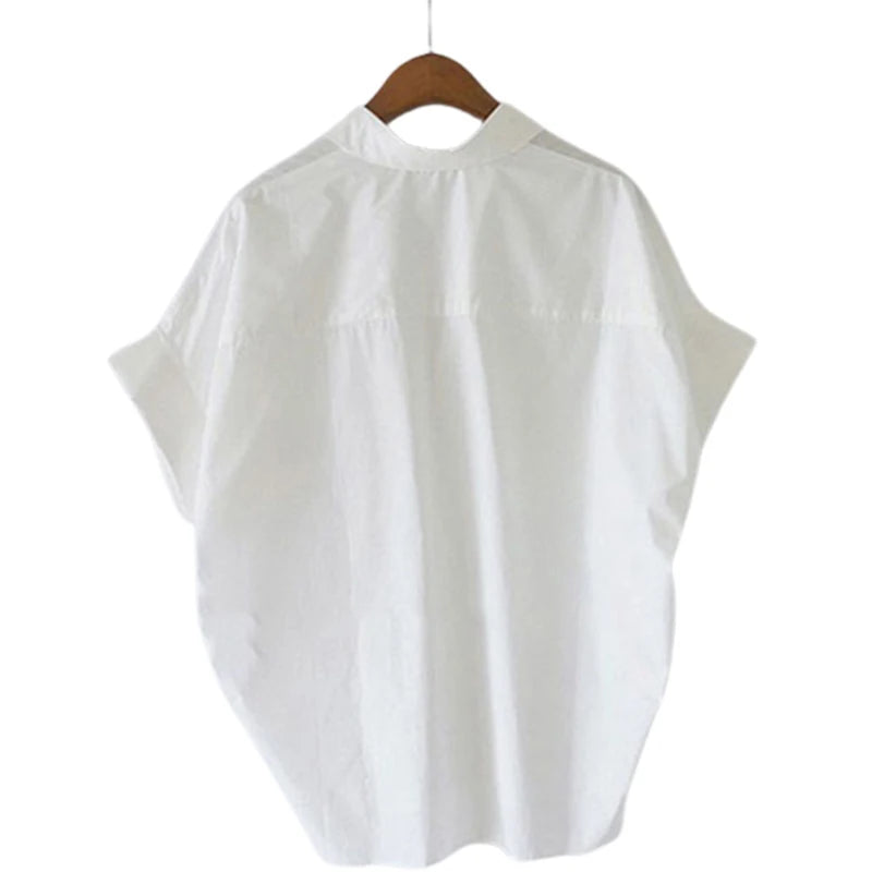 Pure White Lapel Collar Shirt Top