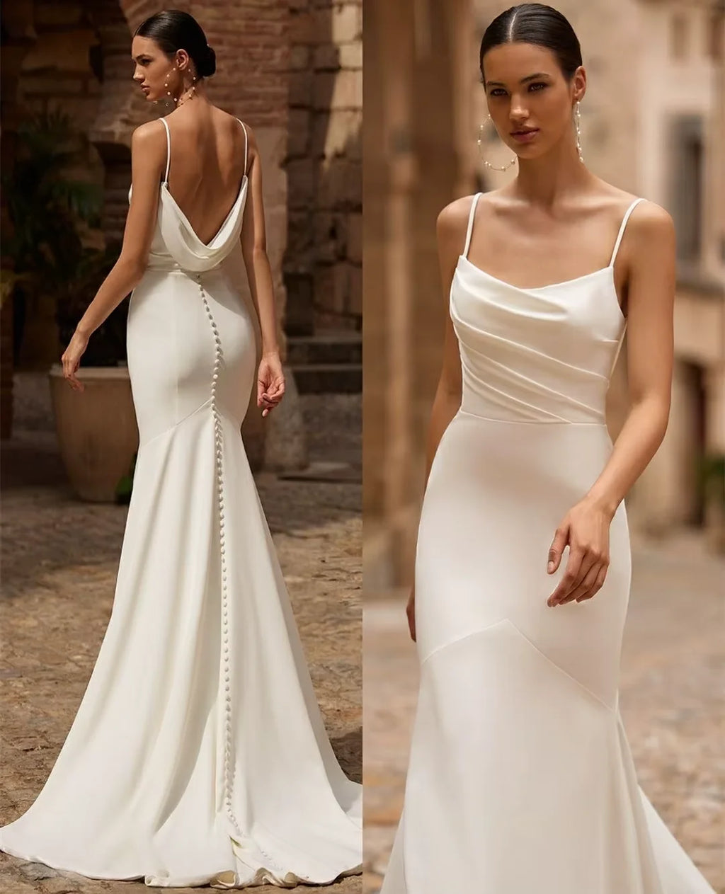 Long Spaghetti Crepe Wedding Dresses