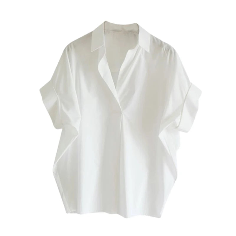 Pure White Lapel Collar Shirt Top