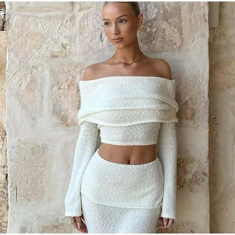 Knitted Crop Top & Split Skirt Beachwear Set