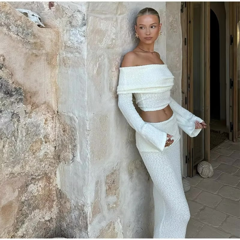 Knitted Crop Top & Split Skirt Beachwear Set