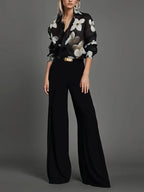Floral Printed Lapel Blouses
