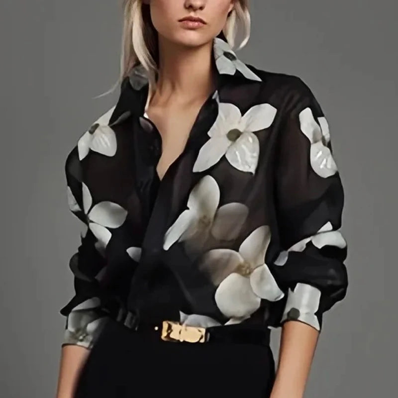 Floral Printed Lapel Blouses