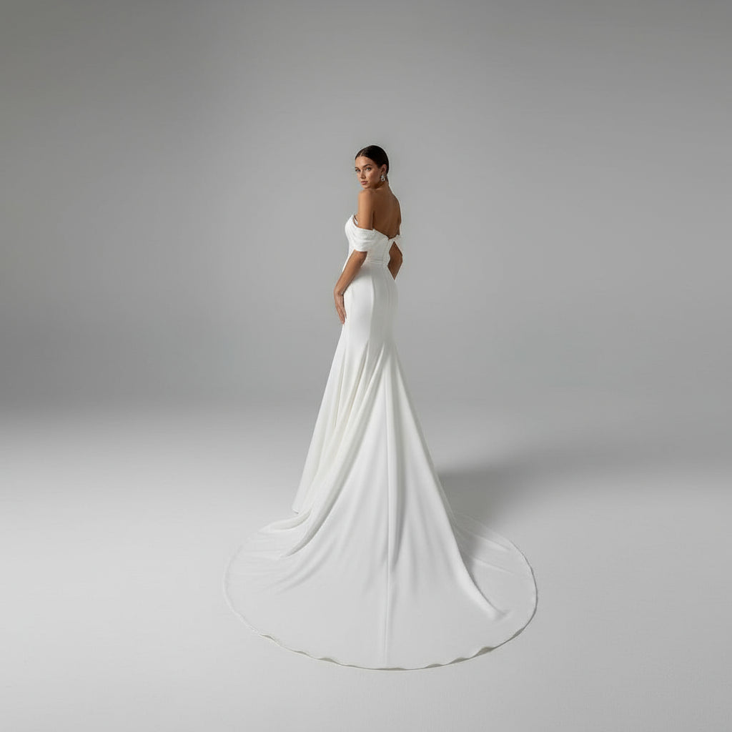 Slit Side Sequined Off Shoulder Bridal Gowns
