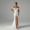 Slit Side Sequined Off Shoulder Bridal Gowns