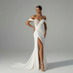 Slit Side Sequined Off Shoulder Bridal Gowns