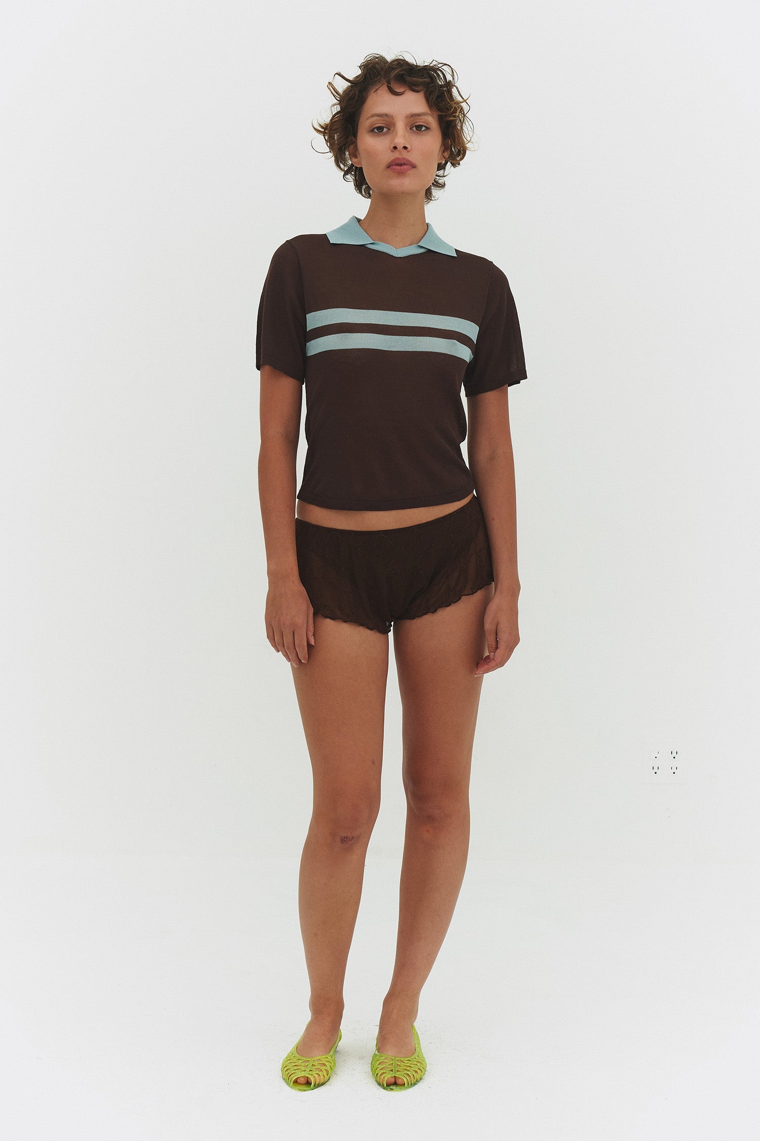 Araci Knit Polo Top in Cocoa Cream