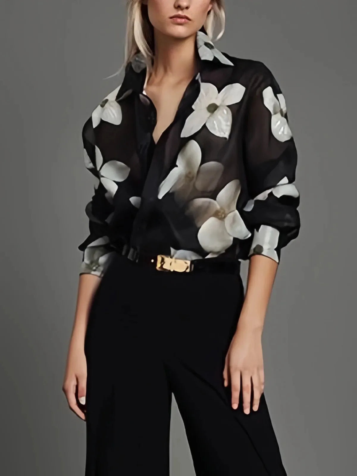 Floral Printed Lapel Blouses