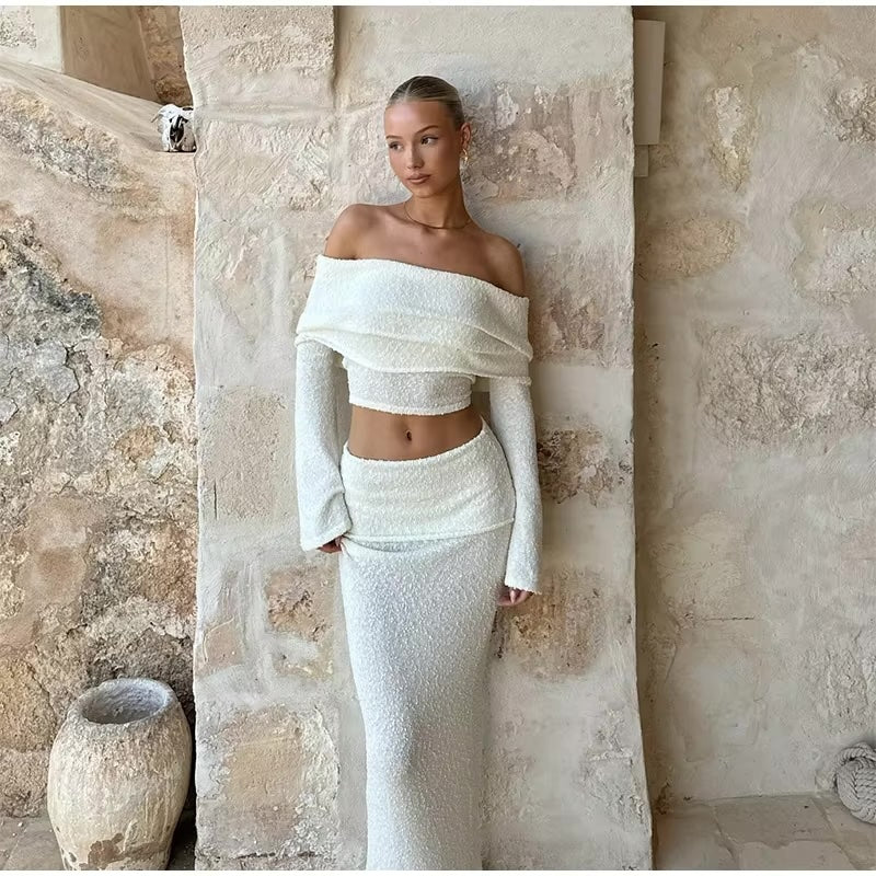 Knitted Crop Top & Split Skirt Beachwear Set