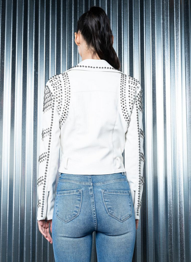 Sofi White Studded Motto Jacket