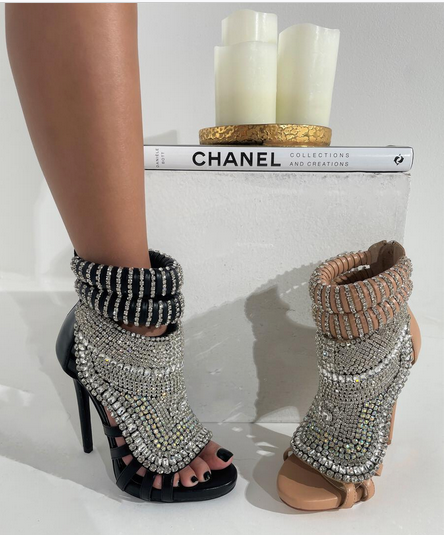 Pusher Rhinetone Peep Toe Booties