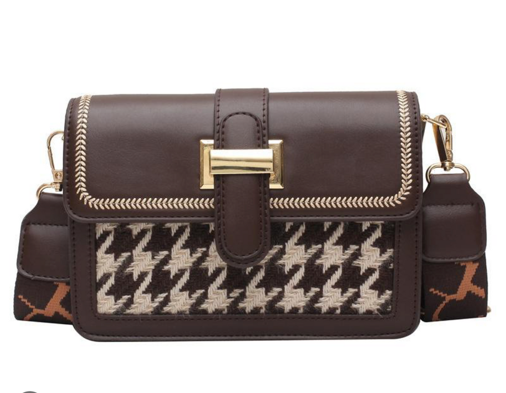 One - Shoulder Inclined Houndstooth Pocket Bag