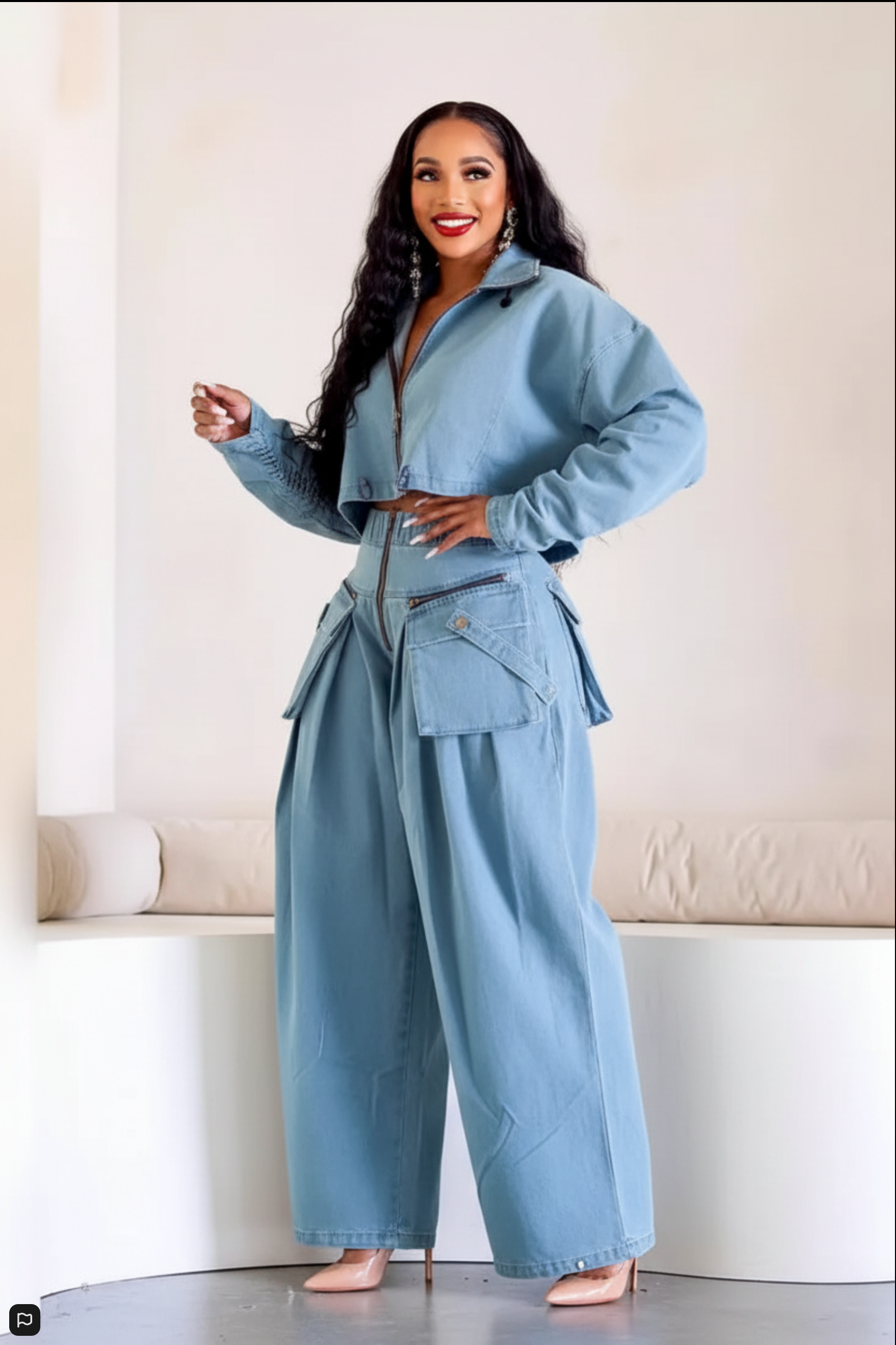 Vintage Style Cargo Denim Set