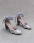 Rock Glitter Block Heel with Wrapped Satin Tie