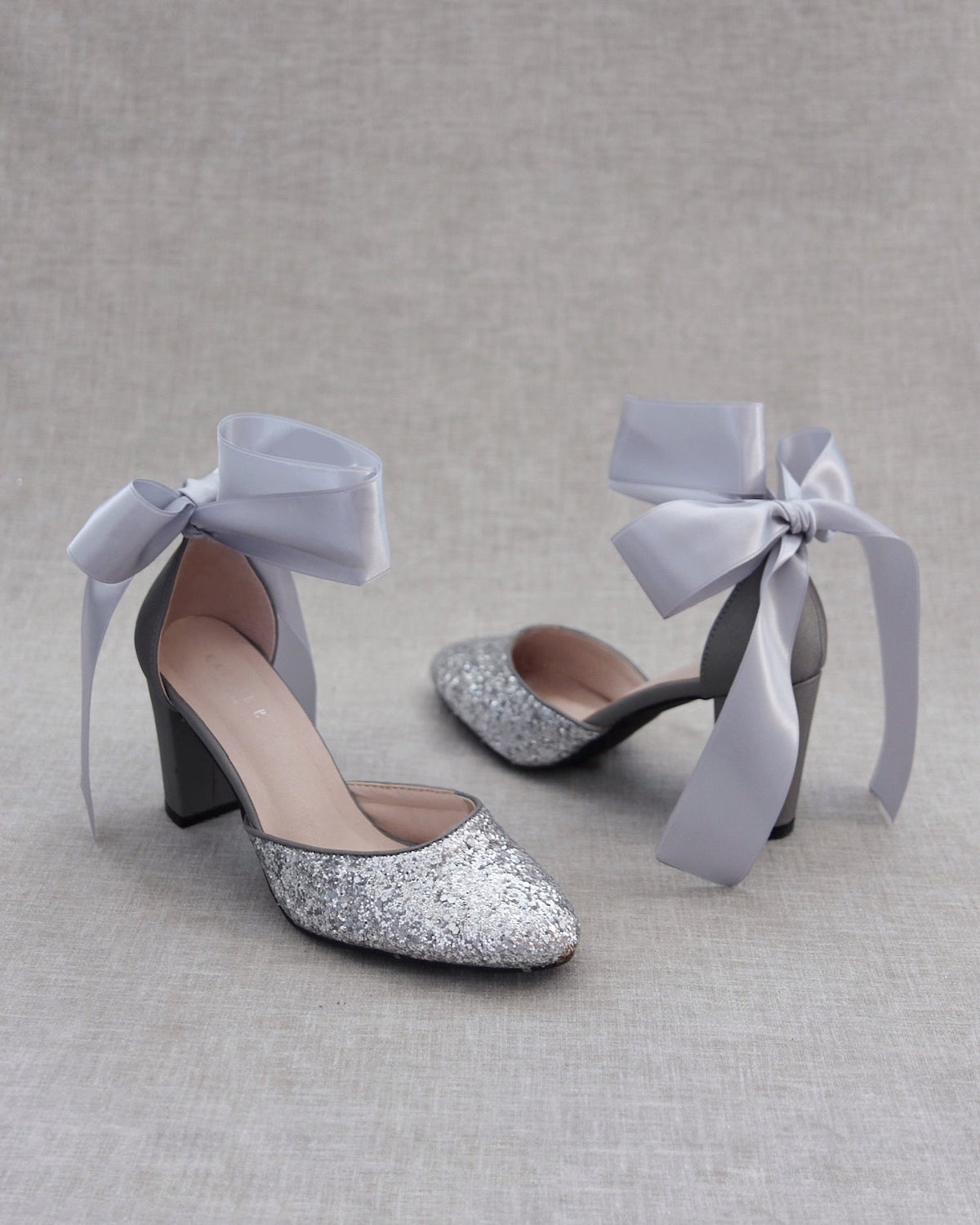 Rock Glitter Block Heel with Wrapped Satin Tie