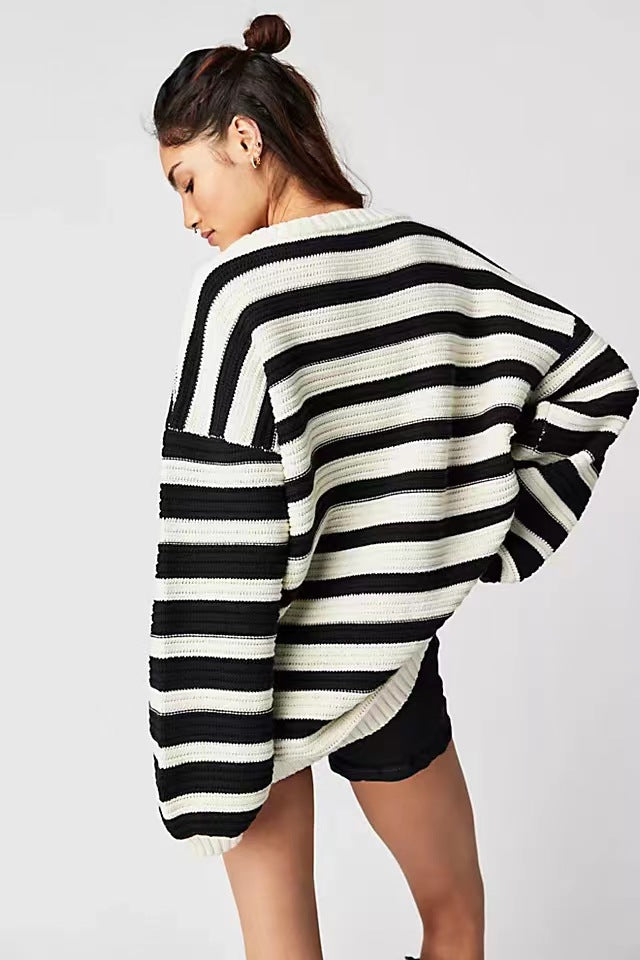 Striped Pullover Crew Neck Sweater
