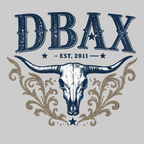 DBAX logo with a longhorn skull and decorative elements on a white background