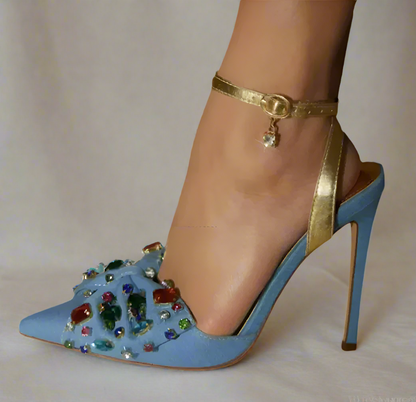 Rhinestone Bowtie Denim Pumps