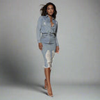 Urban Casual Ripped Denim Midi Skirt