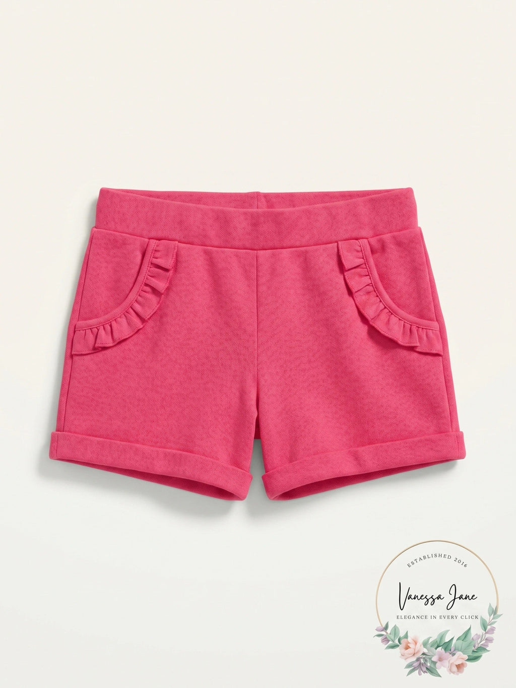 Hanes Little Girls' Ruffle Pocket Shorts, Pink, XS (4-5)