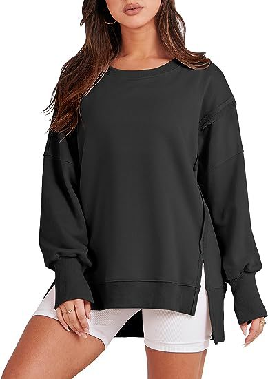 Oversized Solid Crew Neck Pullover Sweatshirt