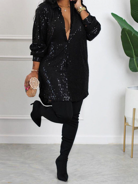 Women's Sequin Mini Shirt Dress