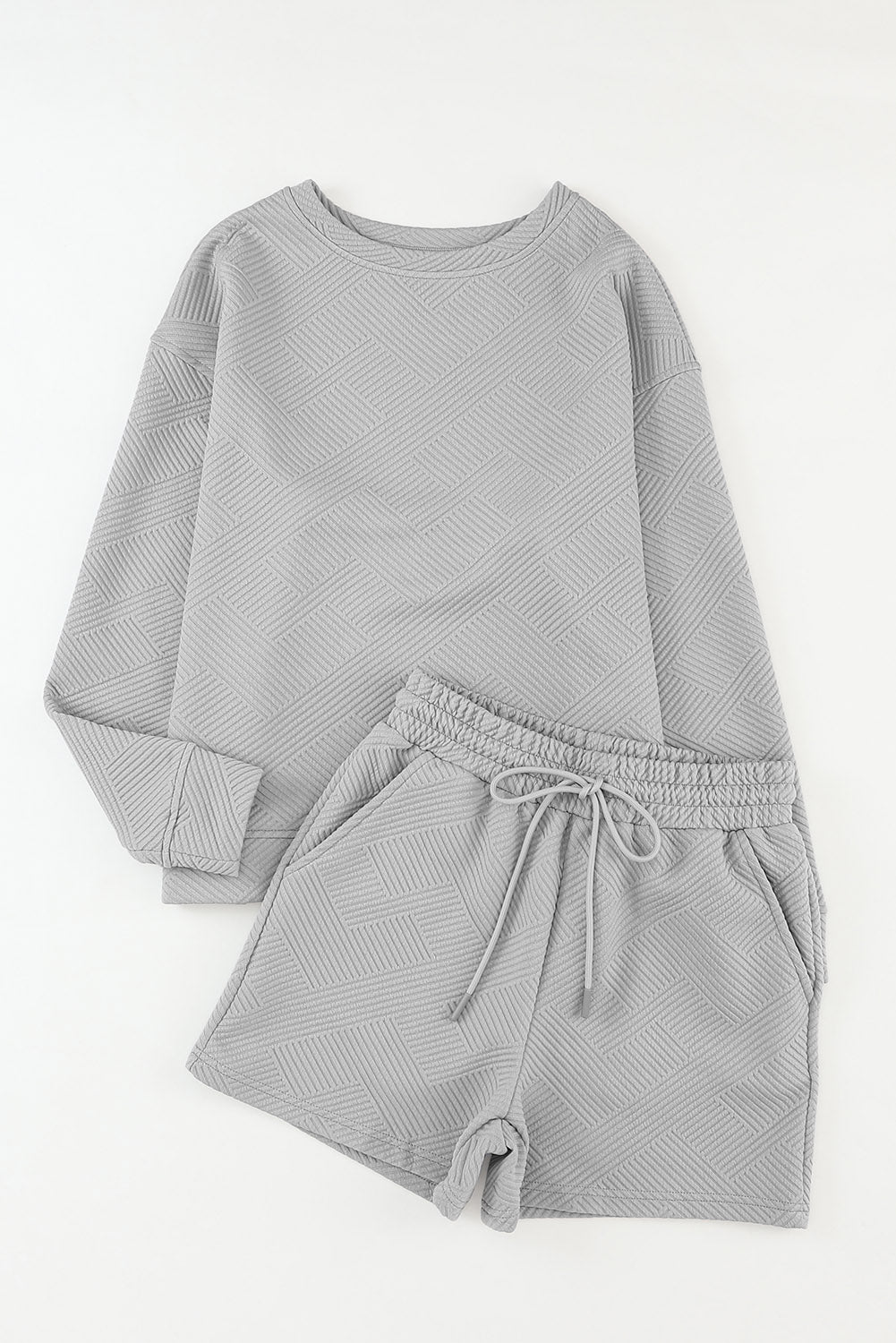 White Long Sleeve Top & Drawstring Shorts Set