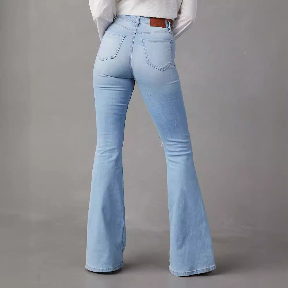 High Waist Elegant Cowboy Wide Leg Ripped Jeans