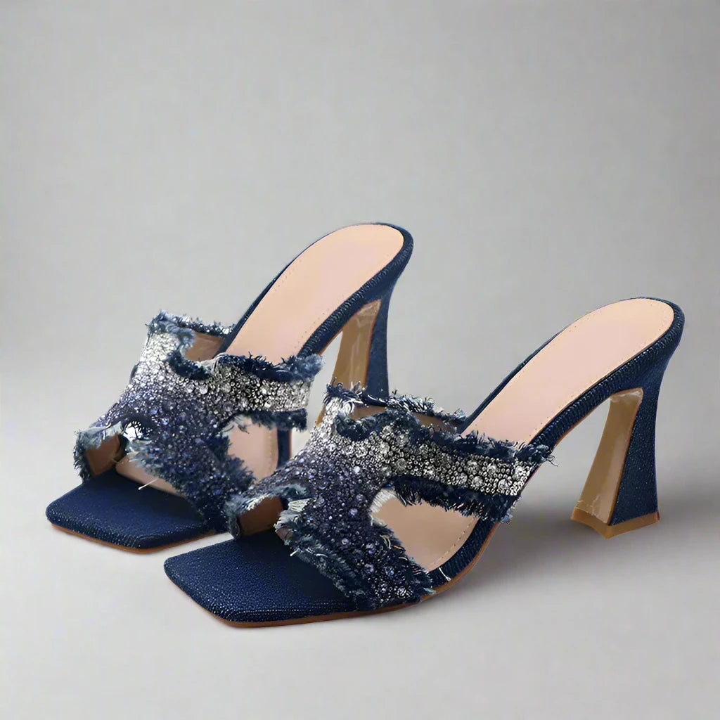 Hlieny Crystal Square Denim Slippers