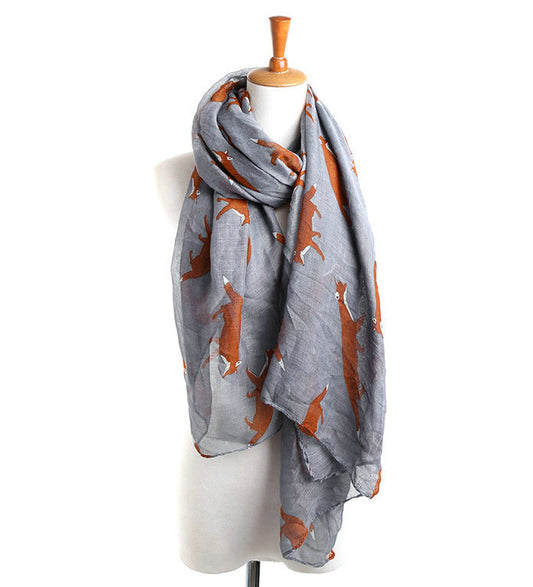 Grey Voile Fox Scarf