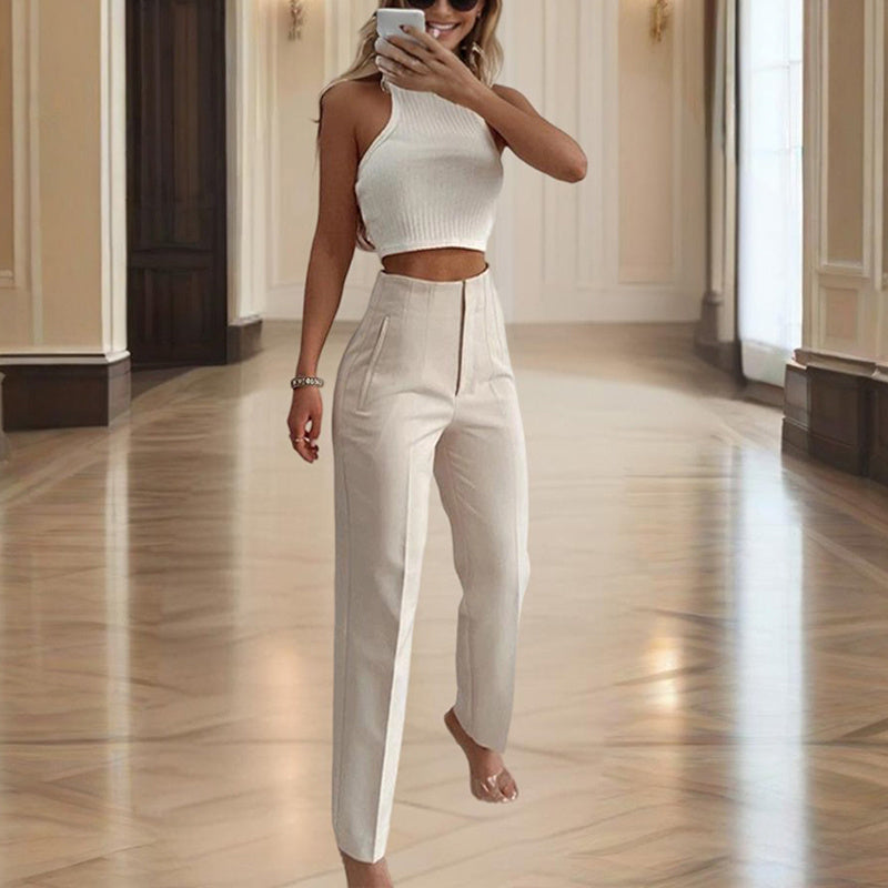 Women's High-Waisted Straight Leg Pants