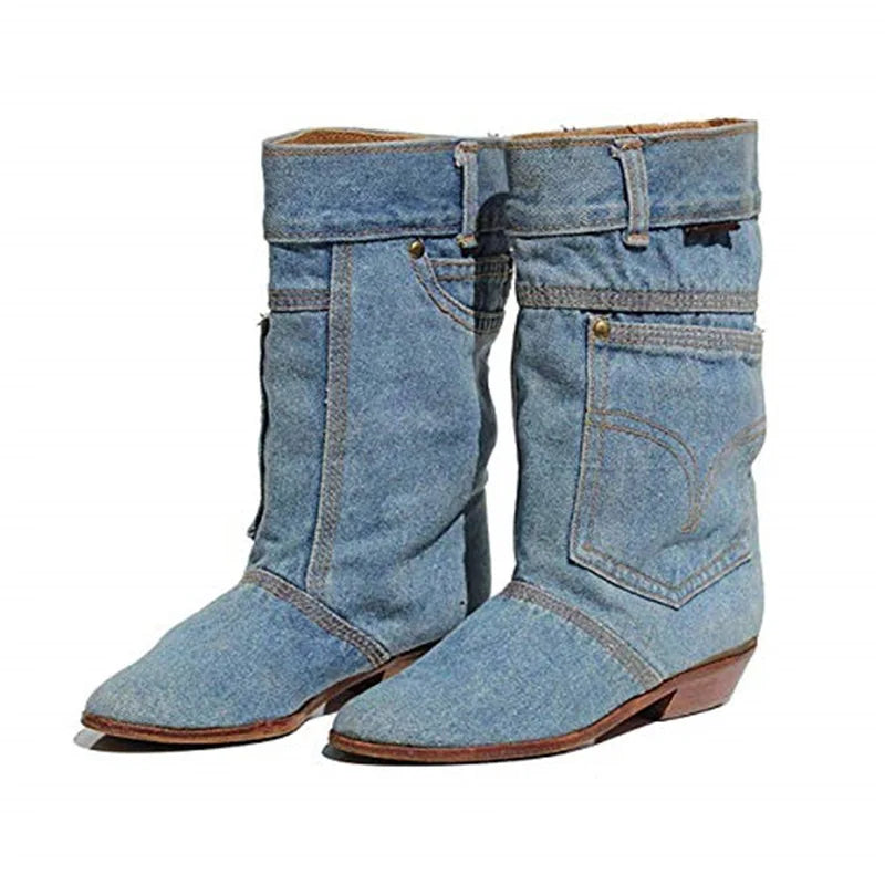 ladies autumn winter cowboy denim boots