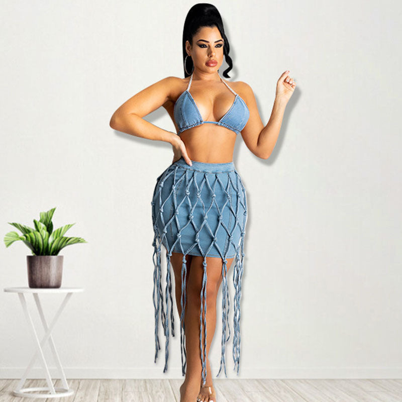 Woven Denim Skirt Swimwear