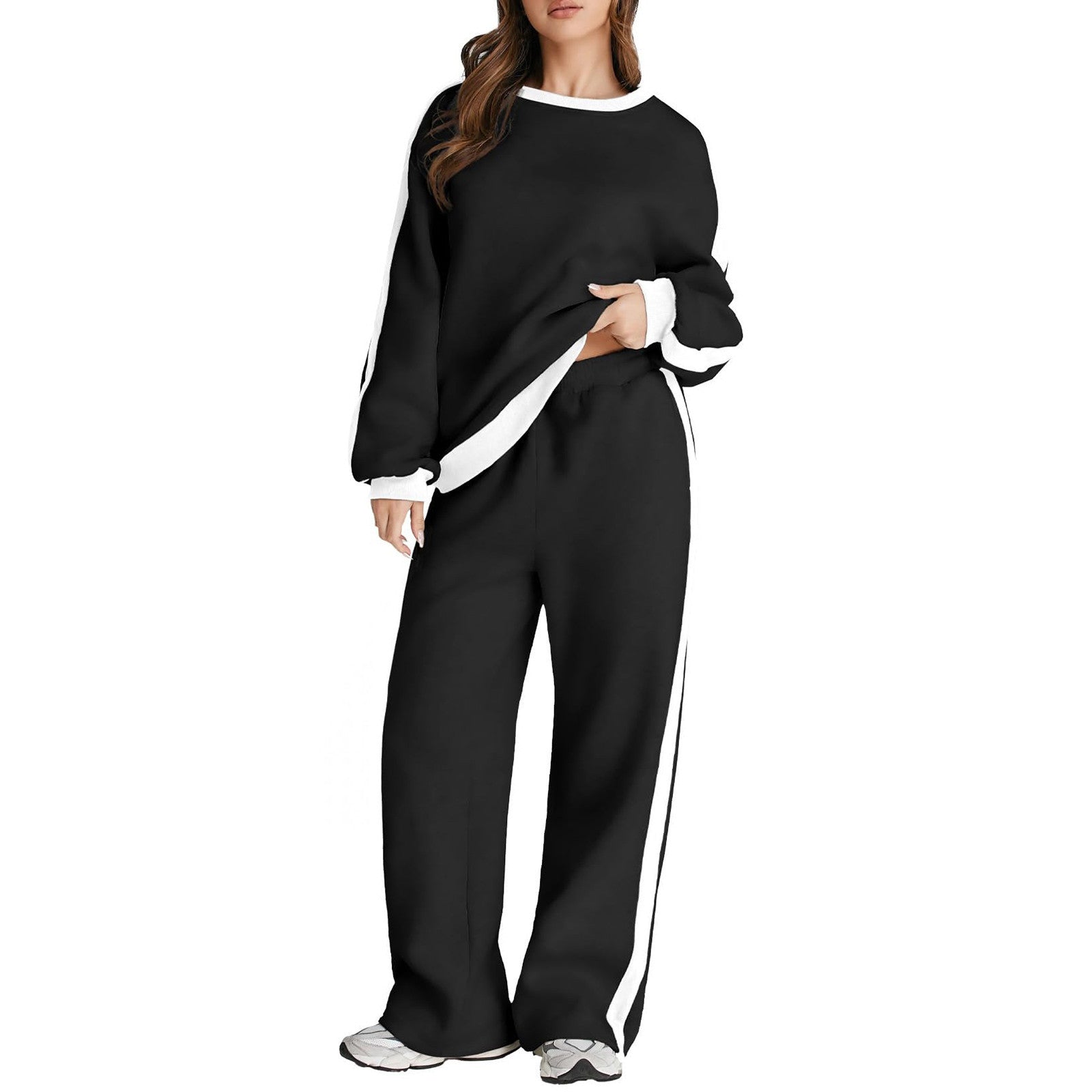 Trimming Pullover hoodie and sweatpants Set