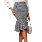 Elegant Commuter Houndstooth Hip Skirt