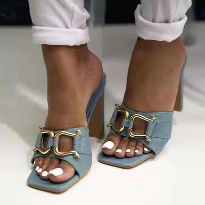 Denim Mules High Heels