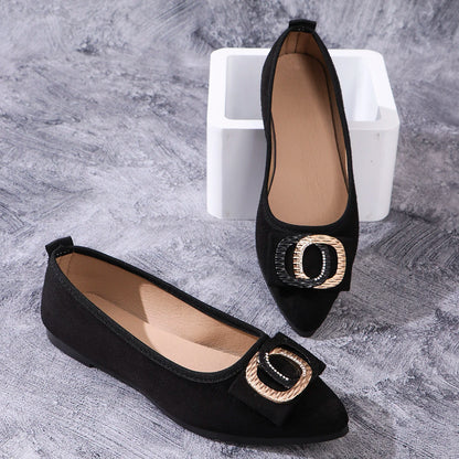 Woman Flats Spring Autumn Ballets Metal Buckle Shoes for Women Dress Pointed Toe Slip on Office Patent Leather Loafers Shoes