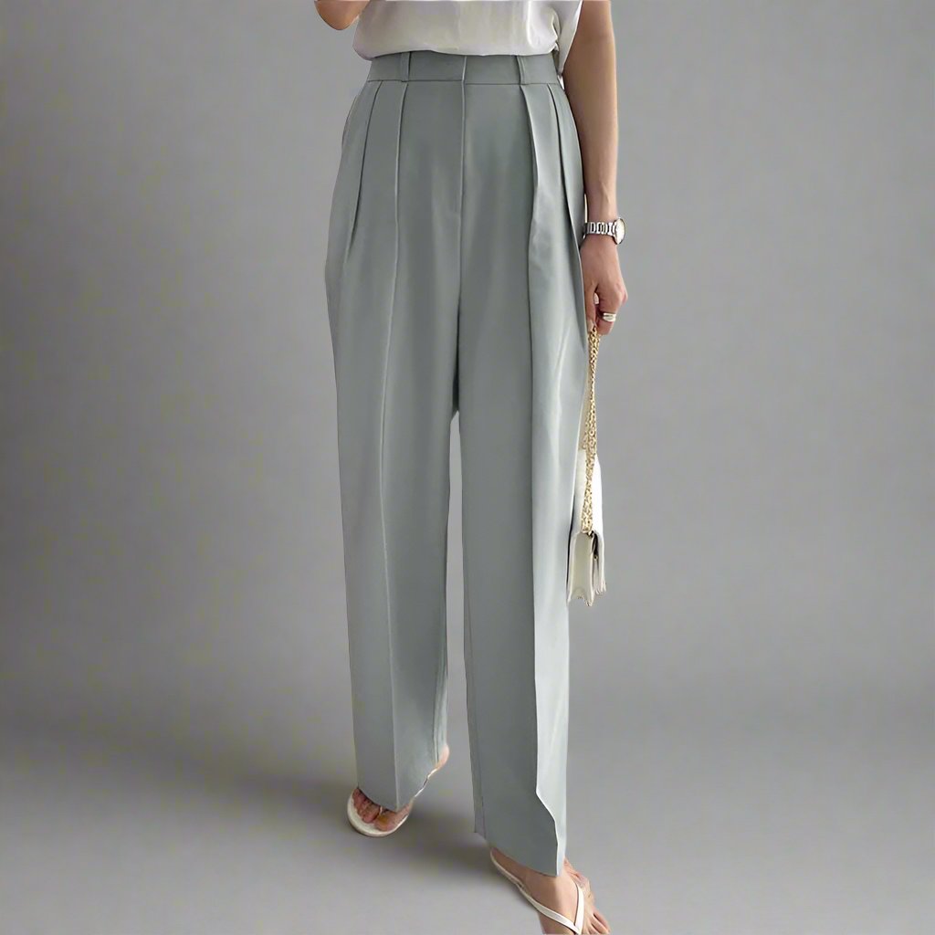 Drape Straight Wide Leg Pleated Pants