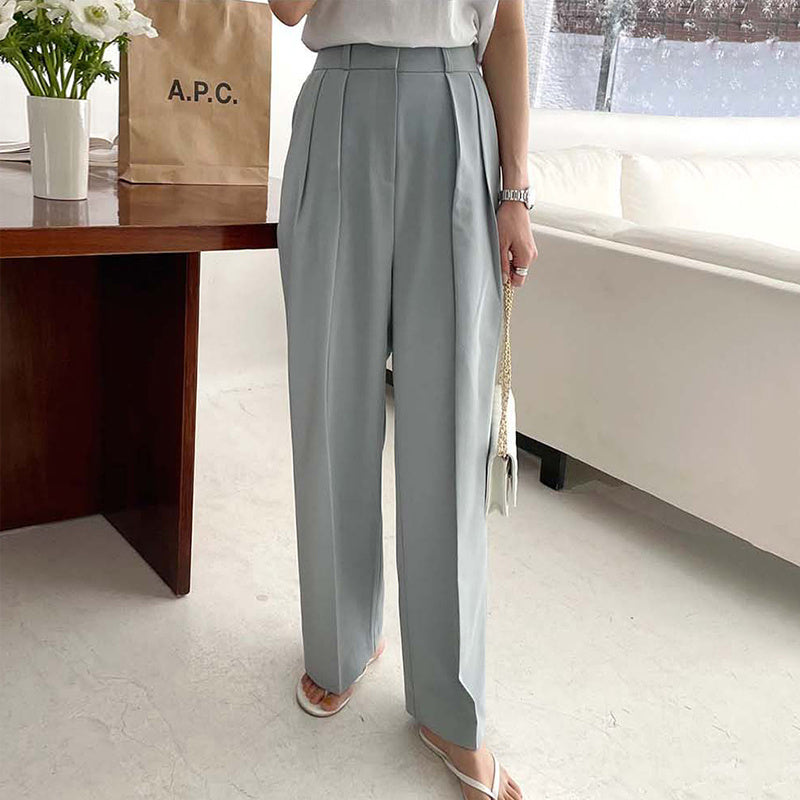 Drape Straight Wide Leg Pleated Pants