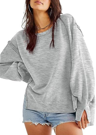 Oversized Solid Crew Neck Pullover Sweatshirt