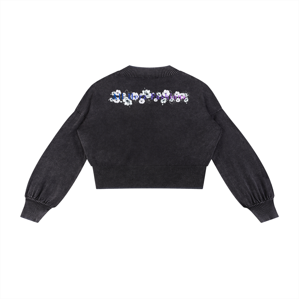 Mineral Wash Balloon Sleeve Cropped Sweater
