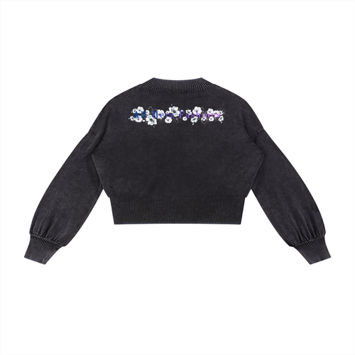 Mineral Wash Balloon Sleeve Cropped Sweater