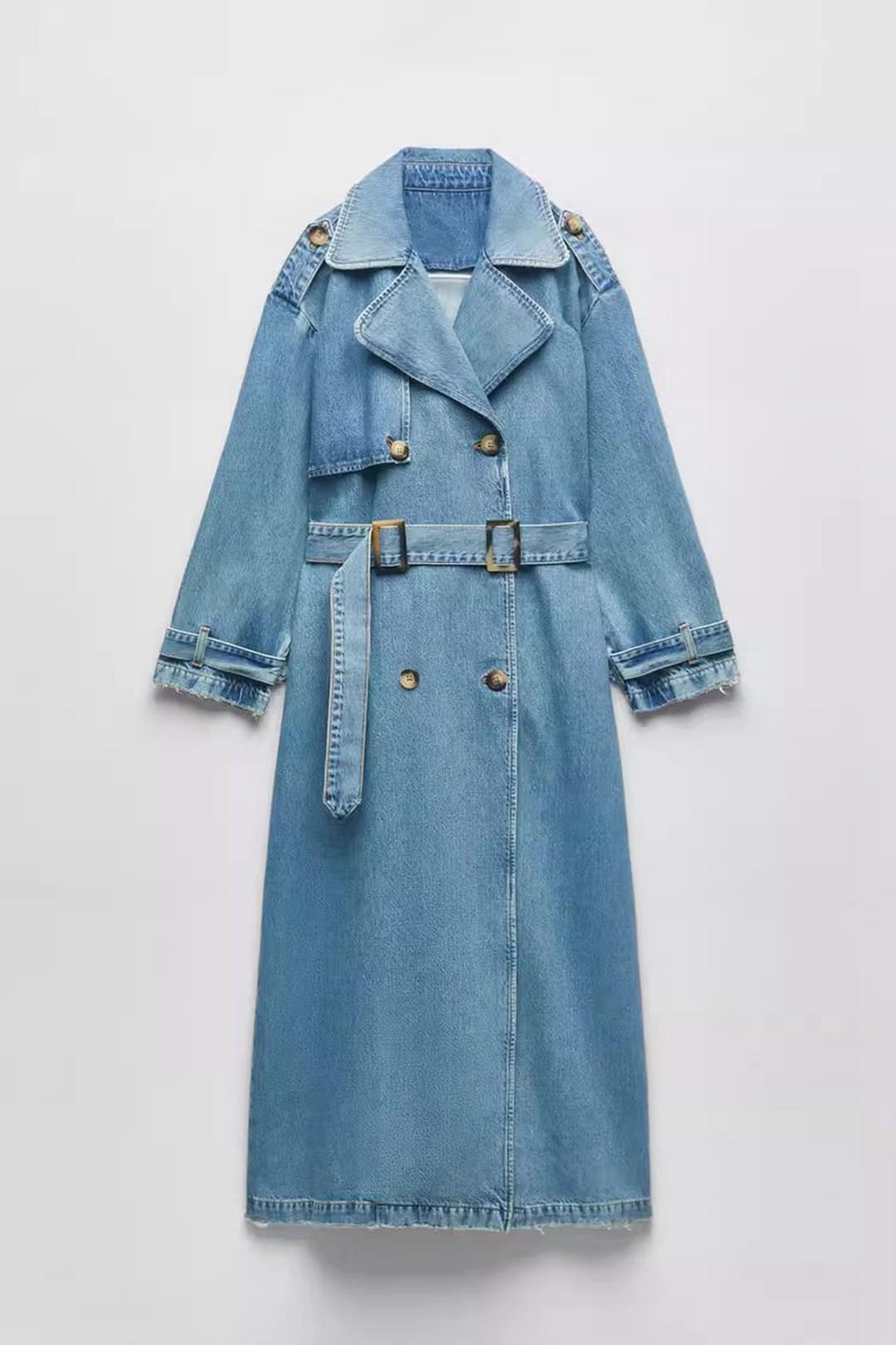 Double Breasted Belt Denim Trench Coat