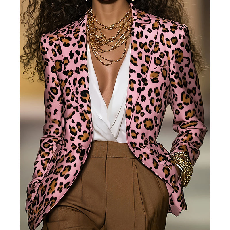 Women's Pink Leopard Blazer