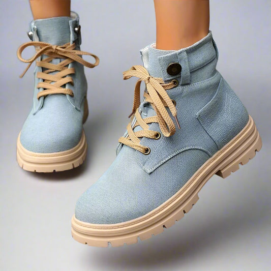 Lace-up Denim Ankle Boots