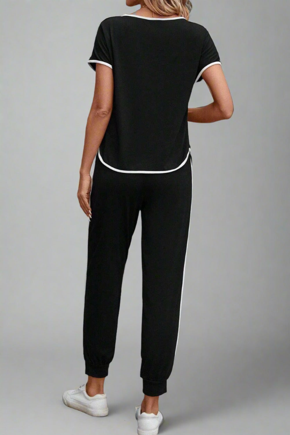 Contrast Trim Round Neck Top and Pants Set
